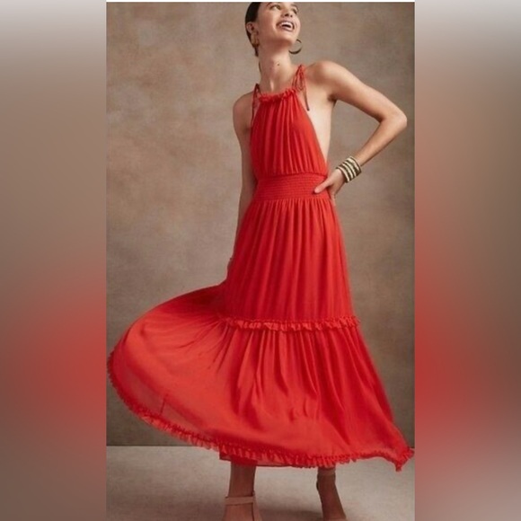 Banana Republic Dresses & Skirts - Banana Republic Deep Orange Halter Sundress with Ruffled Tiers
NWT 
Size Large